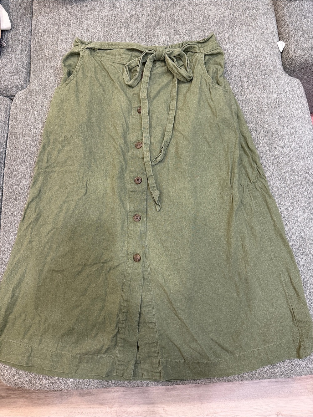 GAP Olive Button-Front Midi Skirt with Waist Tie